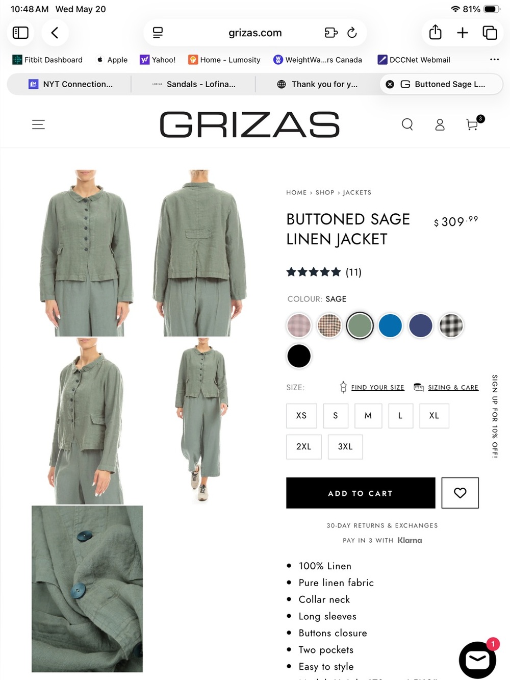 Grizas Buttoned Cobalt Linen Jacket